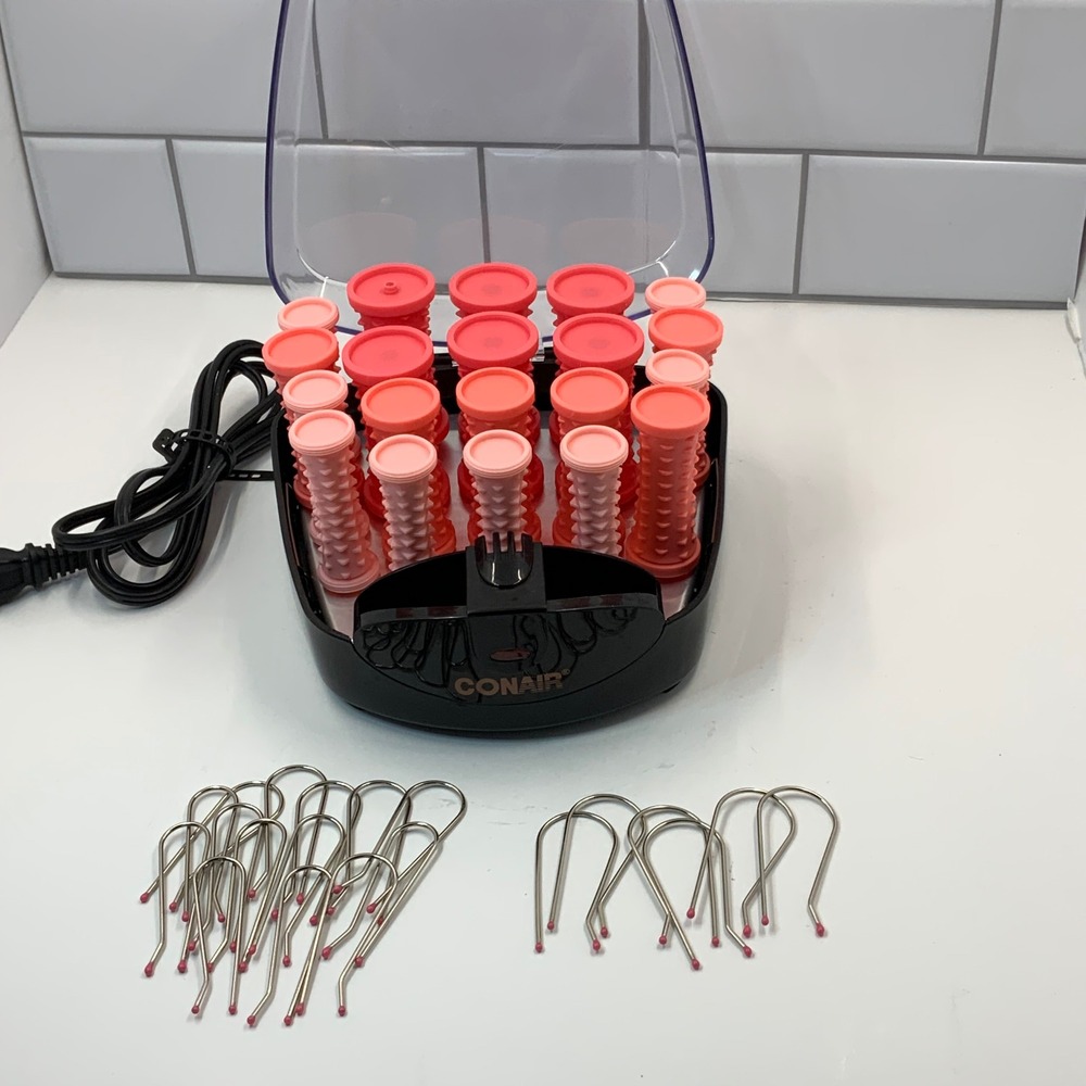 Conair Instant Heat Hair Setter 20 Ribbed Rollers 3 Sizes Pink HS83R Clips Base - Picture 7 of 7